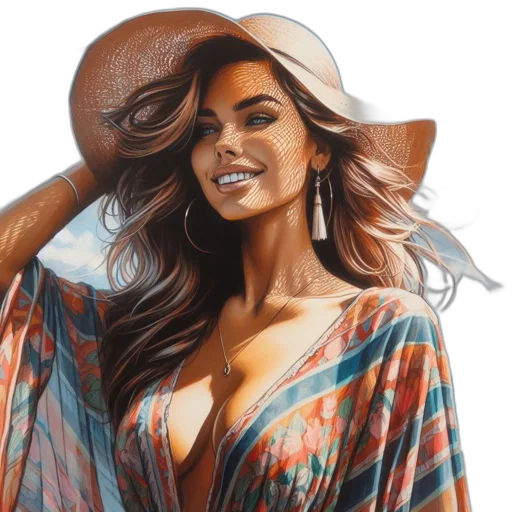 dress, hat, oil painting, watercolor transparent PNG cut-out