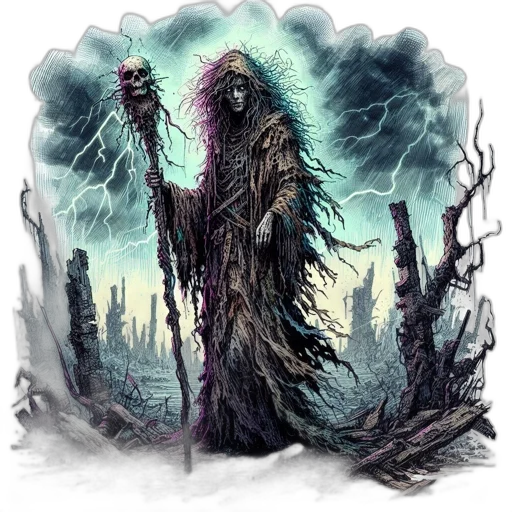 creature, hair, staff, tree transparent PNG cut-out