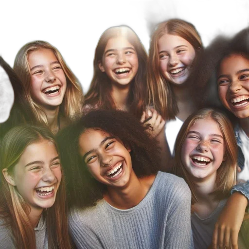 photorealistic, group, young, girls transparent PNG cut-out