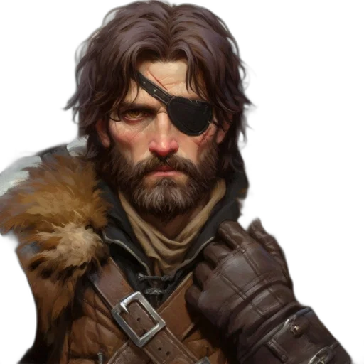 face, jacket, staff, weapon transparent PNG cut-out