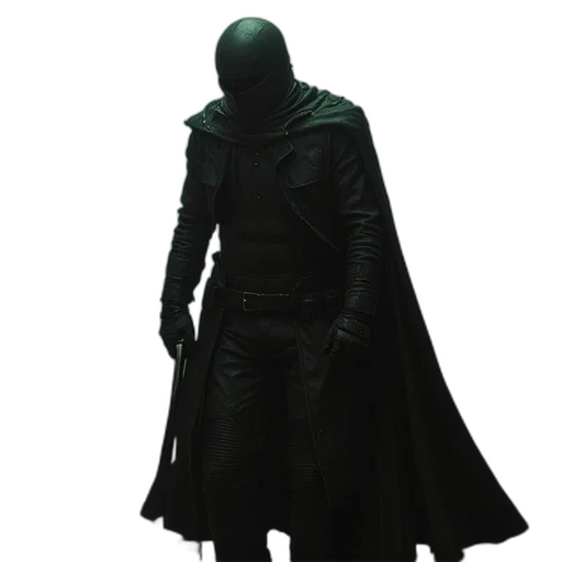jacket, mask, staff, sword transparent PNG cut-out