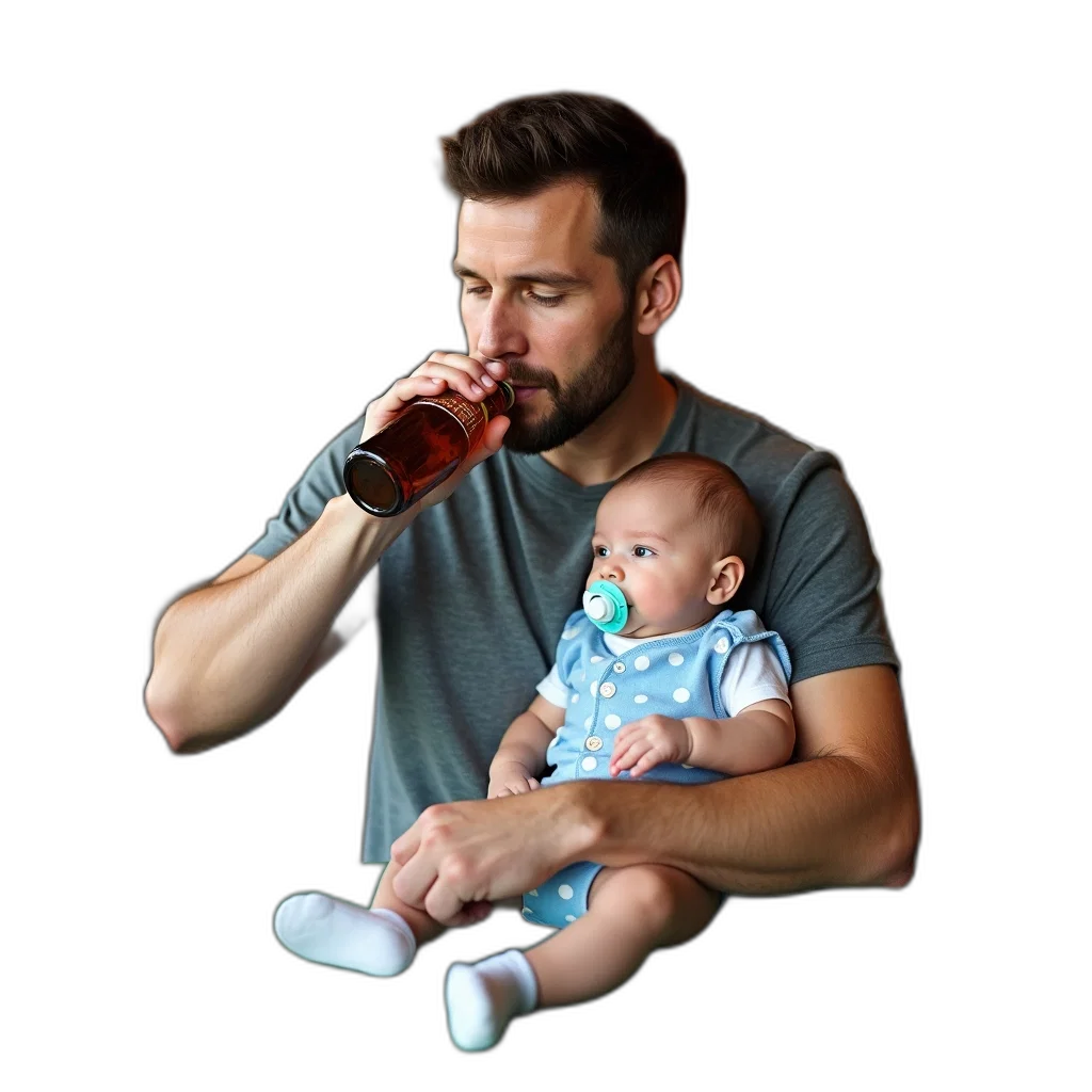 bottle, photorealistic, man, sitting transparent PNG cut-out