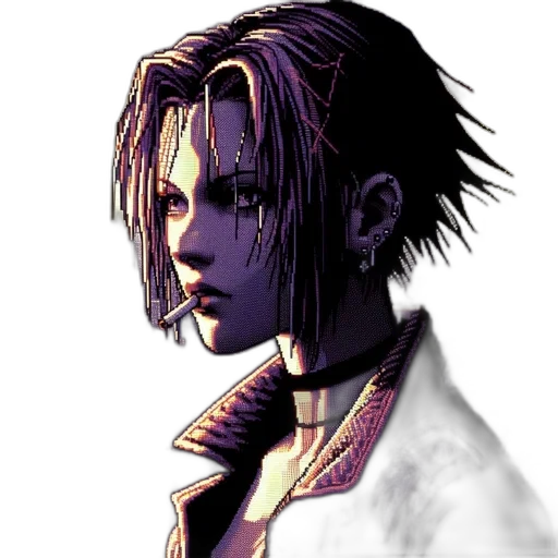 face, jacket, staff, cyberpunk transparent PNG cut-out