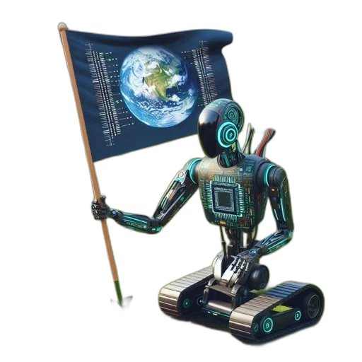 robot, staff, concept art, 3d render transparent PNG cut-out