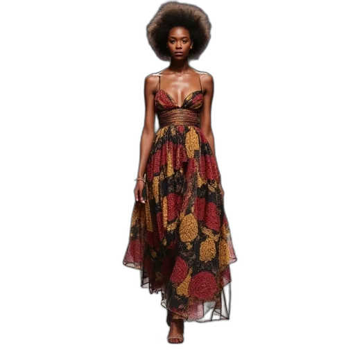 dress, earth tones, model, walks transparent PNG cut-out