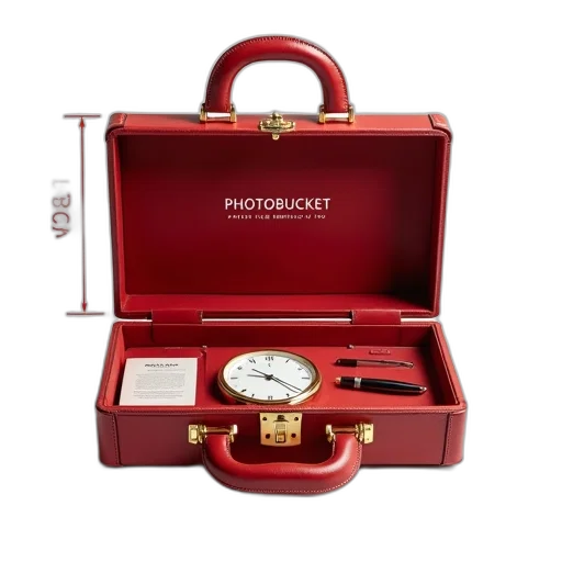 red, leather, briefcase, gold transparent PNG cut-out