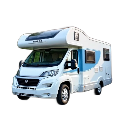 3d render, small, white, motorhome transparent PNG cut-out