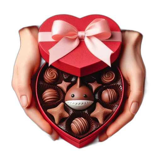 3d render, heart-shaped, chocolate, box transparent PNG cut-out