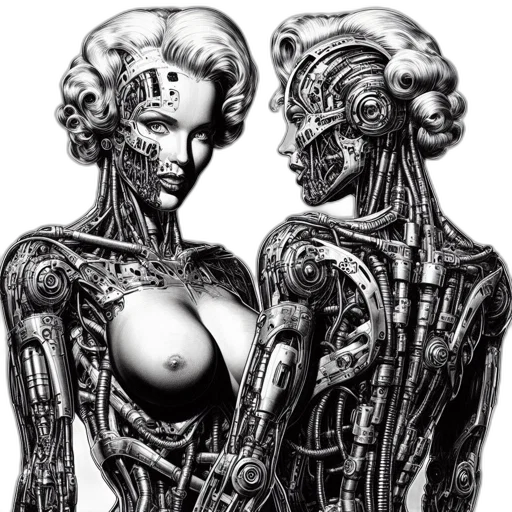 robot, dress, cyberpunk, comic book art transparent PNG cut-out