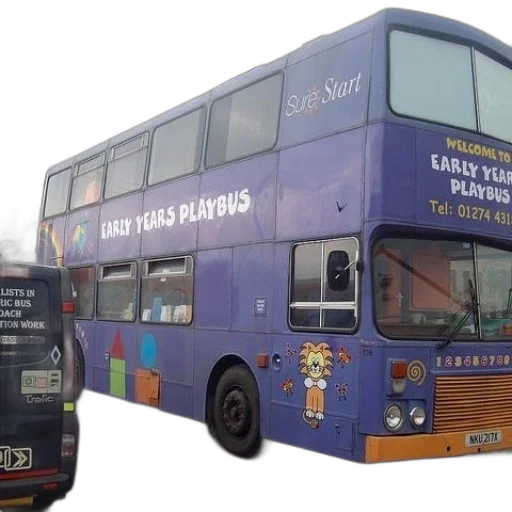 purple, double, decker, bus transparent PNG cut-out