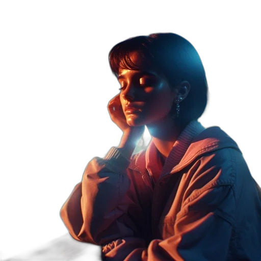 jacket, face, staff, vaporwave transparent PNG cut-out