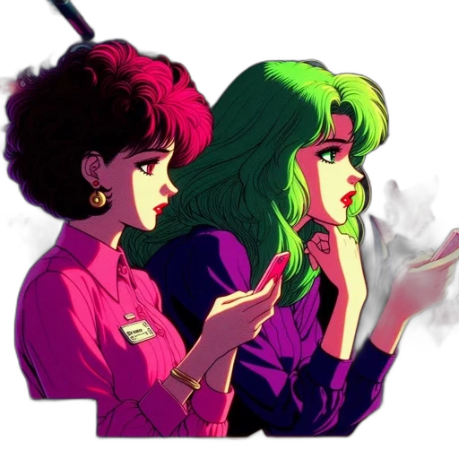vaporwave, pixel art, anime, concept art transparent PNG cut-out