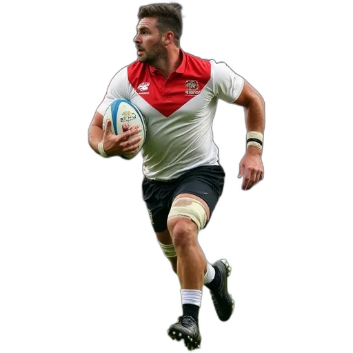 rugby, player, white, red transparent PNG cut-out
