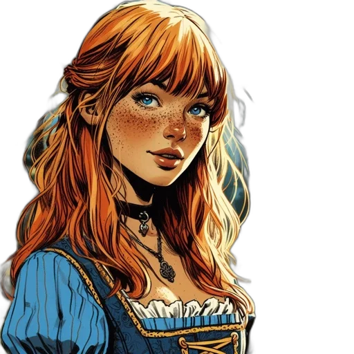 dress, face, comic book art, fantasy art transparent PNG cut-out