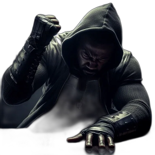mask, jacket, face, weapon transparent PNG cut-out
