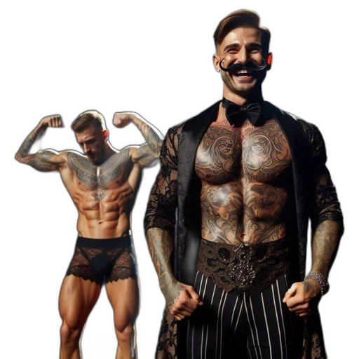 concept art, two, muscular, men transparent PNG cut-out