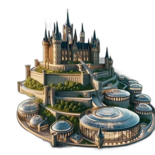 building, crown, concept art, 3d render transparent PNG cut-out
