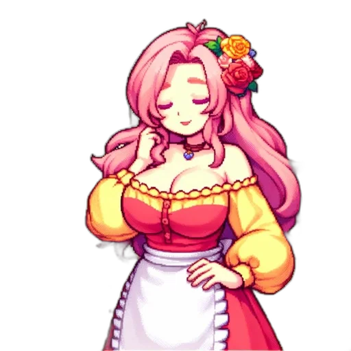 dress, staff, flower, pixel art transparent PNG cut-out