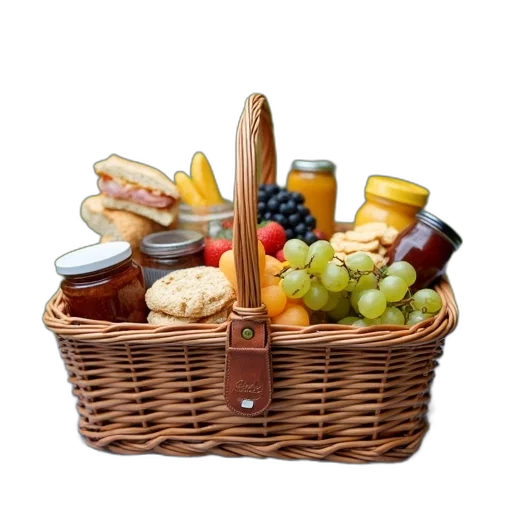 food, wicker, picnic, basket transparent PNG cut-out
