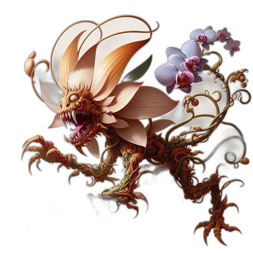 dragon, staff, creature, flower transparent PNG cut-out