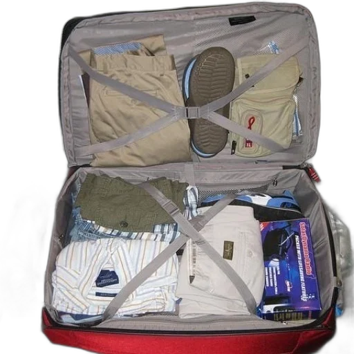 jacket, red, suitcase, packed transparent PNG cut-out