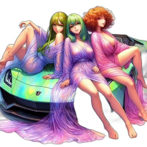 car, dress, hair, fantasy art transparent PNG cut-out