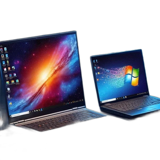 3d render, two, laptops, sit transparent PNG cut-out