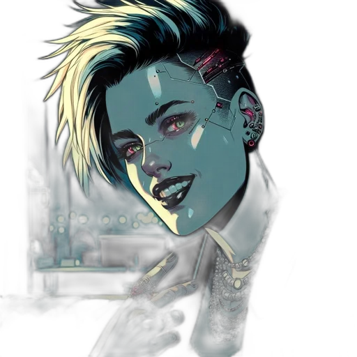 face, jewelry, cyberpunk, comic book art transparent PNG cut-out
