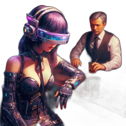 robot, staff, weapon, cyberpunk transparent PNG cut-out