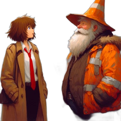 jacket, hat, staff, concept art transparent PNG cut-out