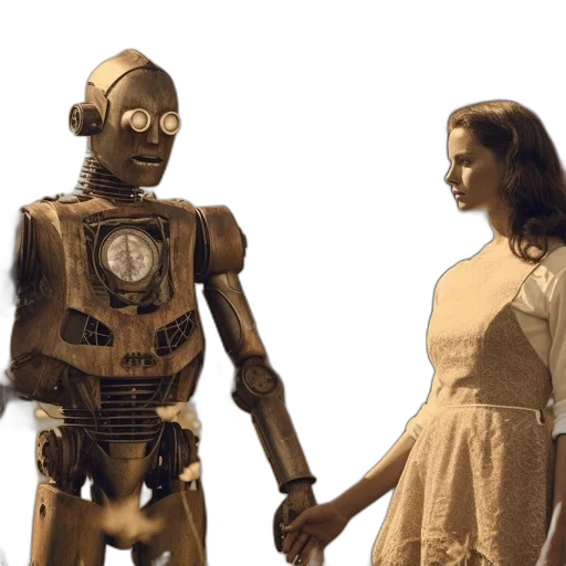 robot, outer space, woman, vintage transparent PNG cut-out