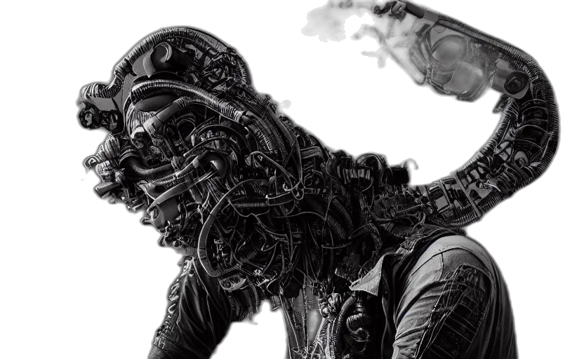 robot, mask, cyberpunk, comic book art transparent PNG cut-out