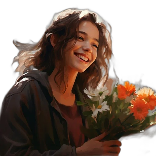flower, face, photorealistic, oil painting transparent PNG cut-out