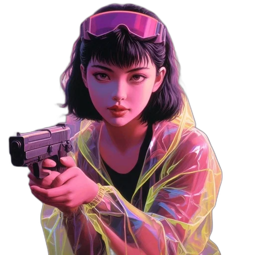 weapon, jacket, face, cyberpunk transparent PNG cut-out