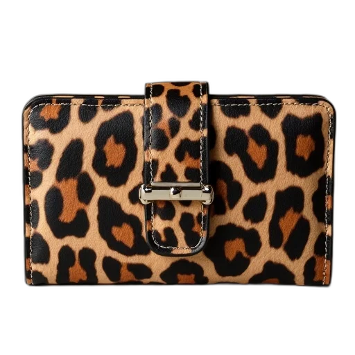 leopard, print, wallet, silver transparent PNG cut-out