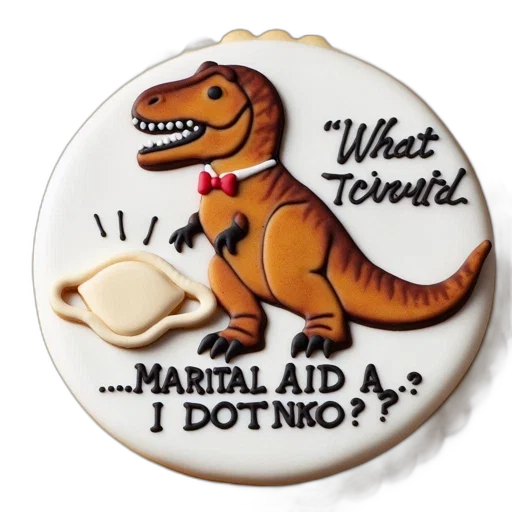 illustrated, perplexed, t-rex, donning transparent PNG cut-out