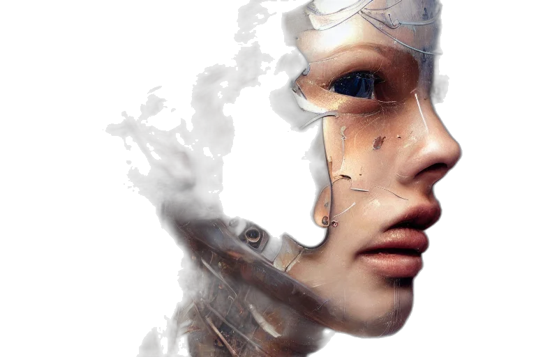 face, robot, mask, photorealistic transparent PNG cut-out