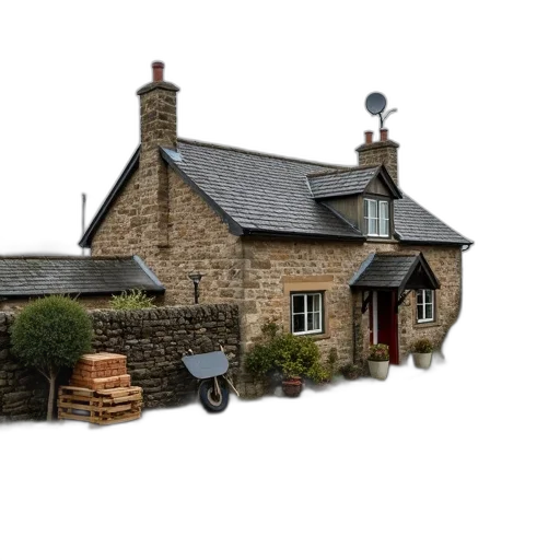 building, 3d render, photorealistic, rustic transparent PNG cut-out