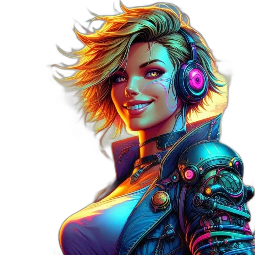 jacket, face, cyberpunk, concept art transparent PNG cut-out