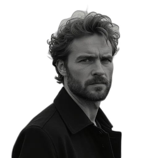 face, hair, jacket, staff transparent PNG cut-out