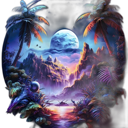 concept art, fantasy art, vaporwave, 3d render transparent PNG cut-out