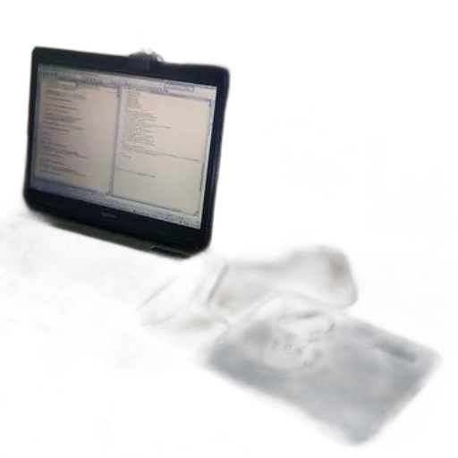 laptop, sticker, sits, desk transparent PNG cut-out
