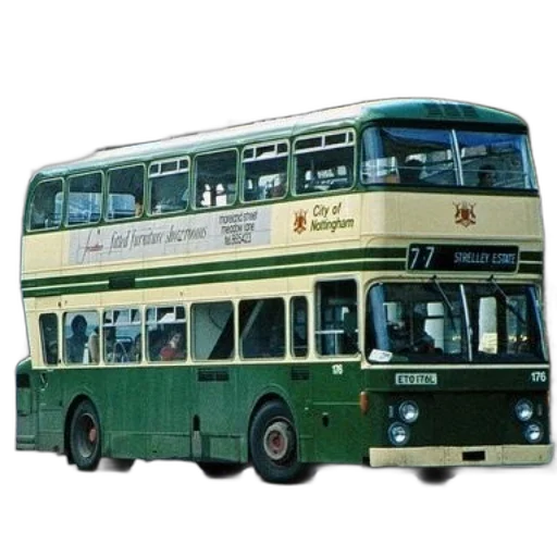 photorealistic, green, double-decker, bus transparent PNG cut-out