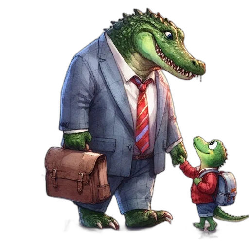 concept art, formal, alligator, shakes transparent PNG cut-out