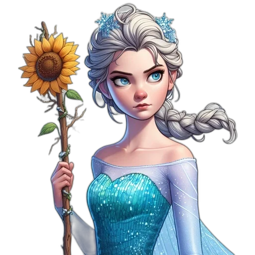 dress, staff, flower, crown transparent PNG cut-out