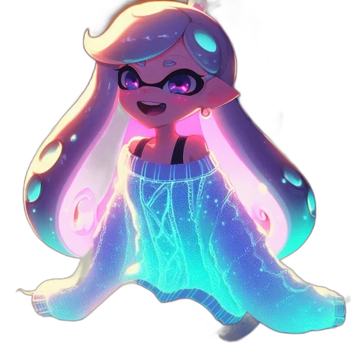 dress, hair, creature, staff transparent PNG cut-out