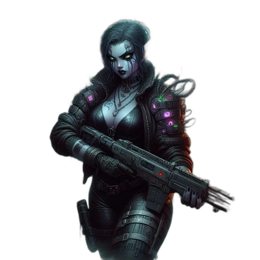 weapon, jacket, robot, cyberpunk transparent PNG cut-out