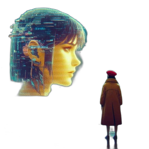 robot, jacket, face, cyberpunk transparent PNG cut-out