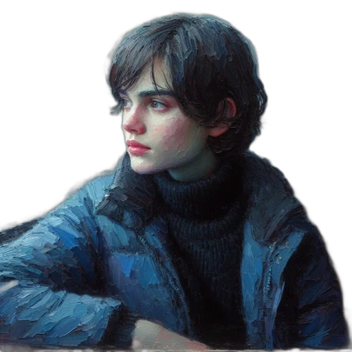 jacket, face, robot, oil painting transparent PNG cut-out