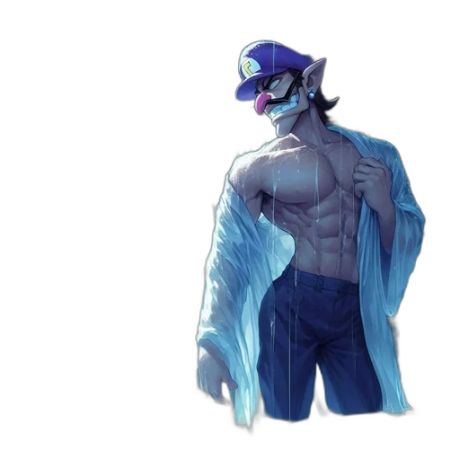 creature, hat, jacket, staff transparent PNG cut-out